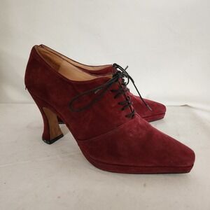 Vintage 70s Sacha London Burgundy Red Heels Booties Size 7 B Made in Spain Tie